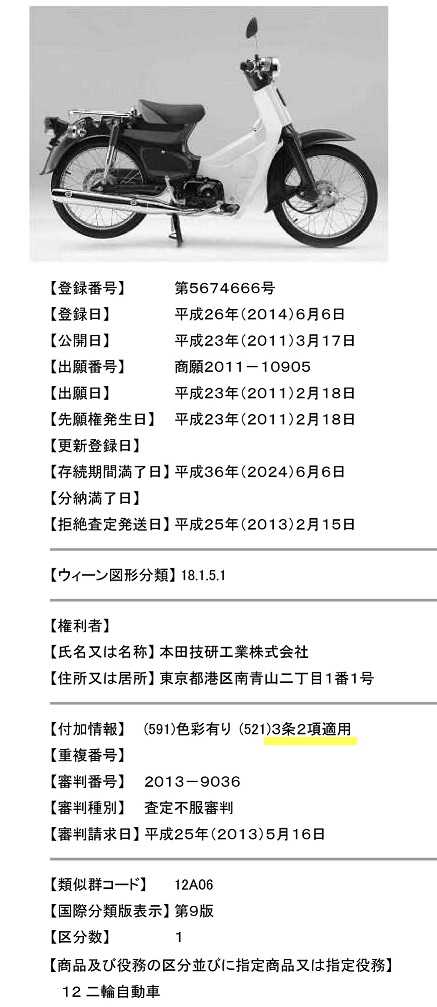 スーパーカブの商標登録